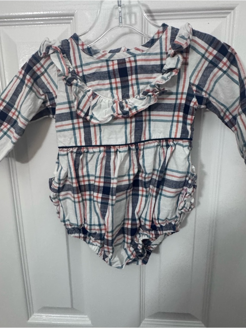 RuffleButts Baby Girl Plaid Bubble Romper 6-12M Long Sleeve Fall Outfit